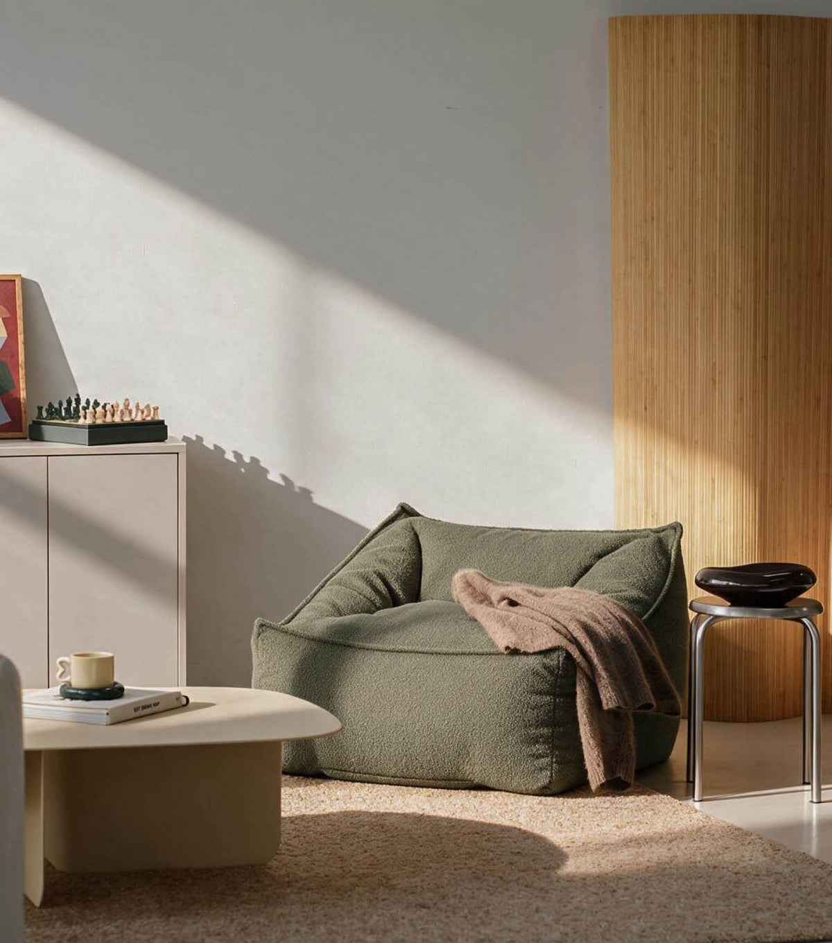 'Snug' Bouclé bean bag armchair reading chair