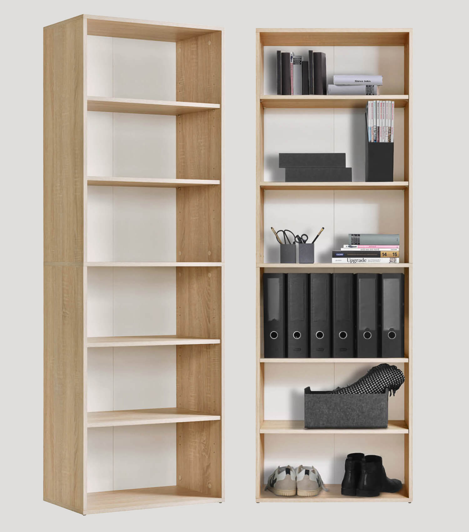 Hohes Regal Schuhregal aus Holz ‘Der Bücherwurm’ Aktenregal Wand