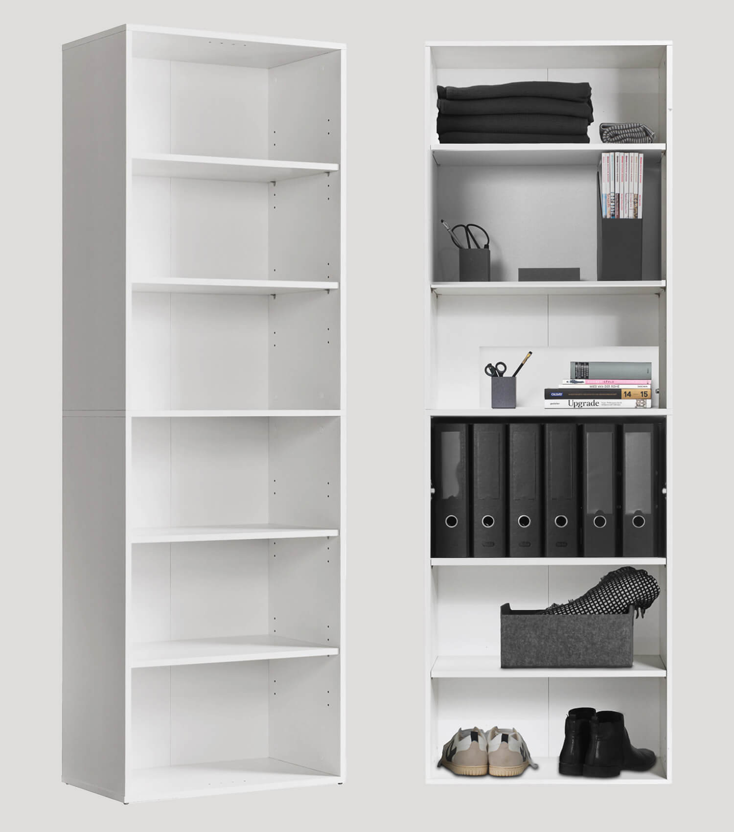 Hohes Regal Schuhregal aus Holz ‘Der Bücherwurm’ Aktenregal Wand