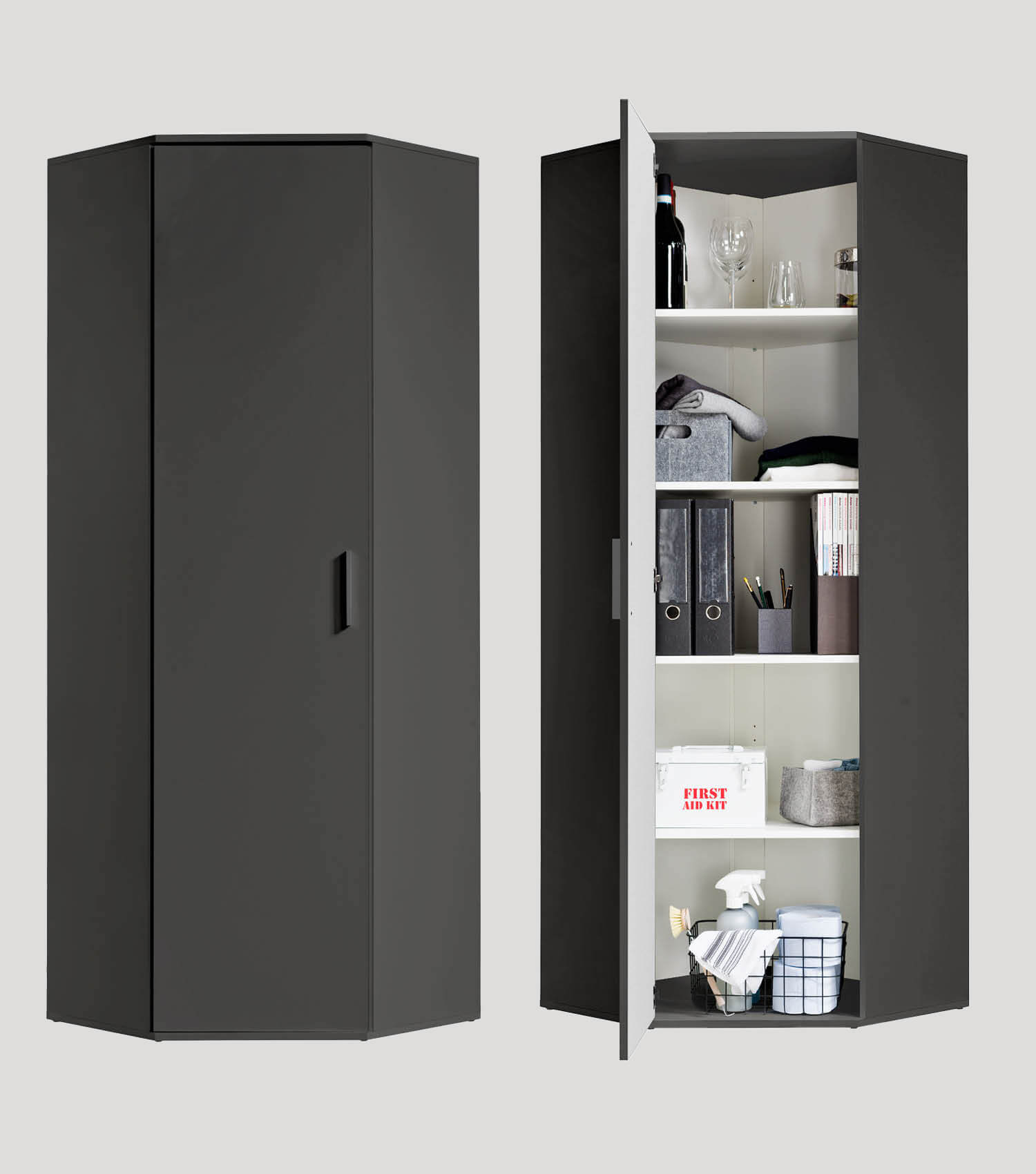 Armoire d'angle 'Der Lange' aussi utilisable comme meuble de rangement ou classeur