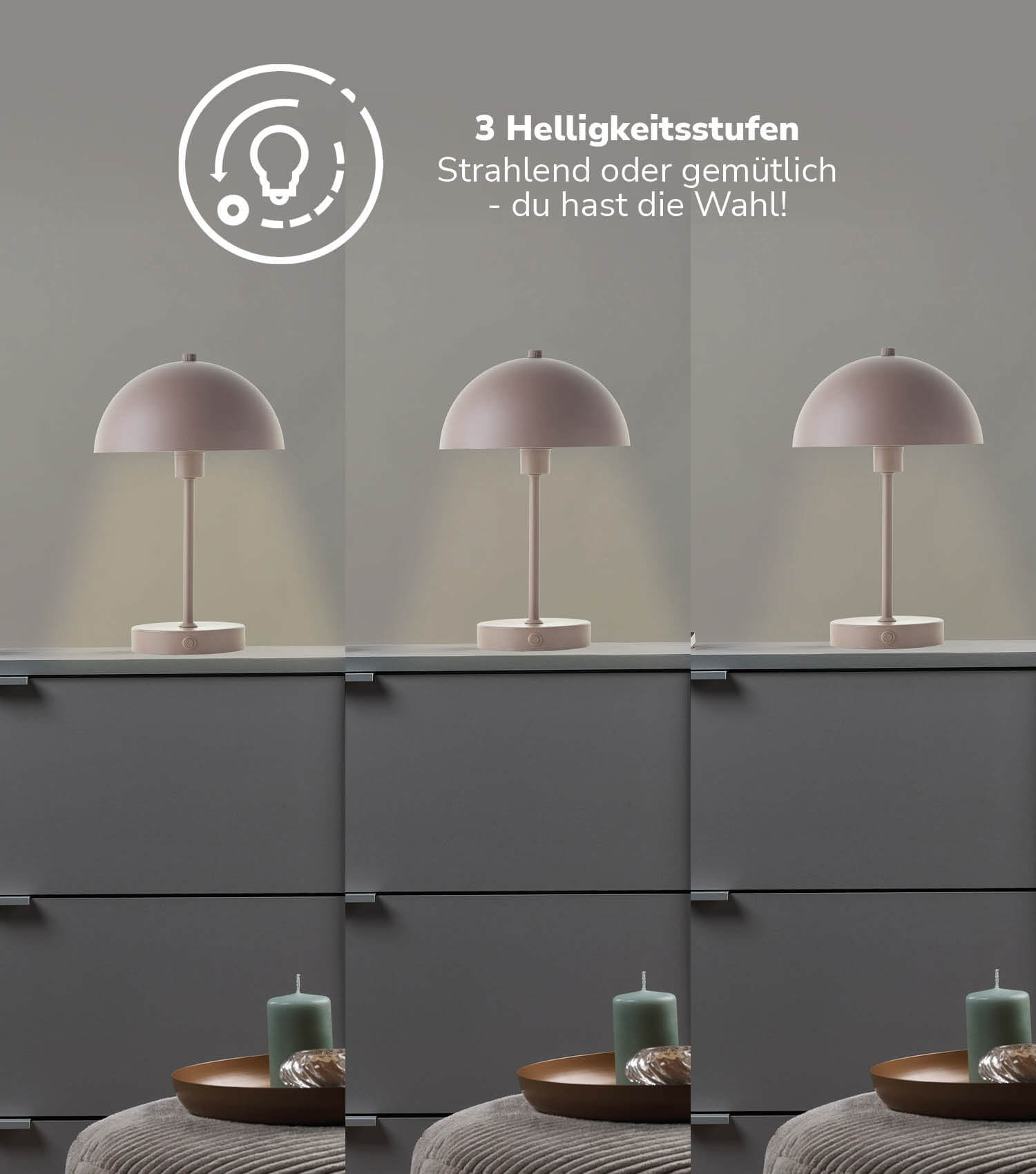 Tischlampe kabellos Akku Tischleuchte dimmbar aufladbar Nachttischlampe