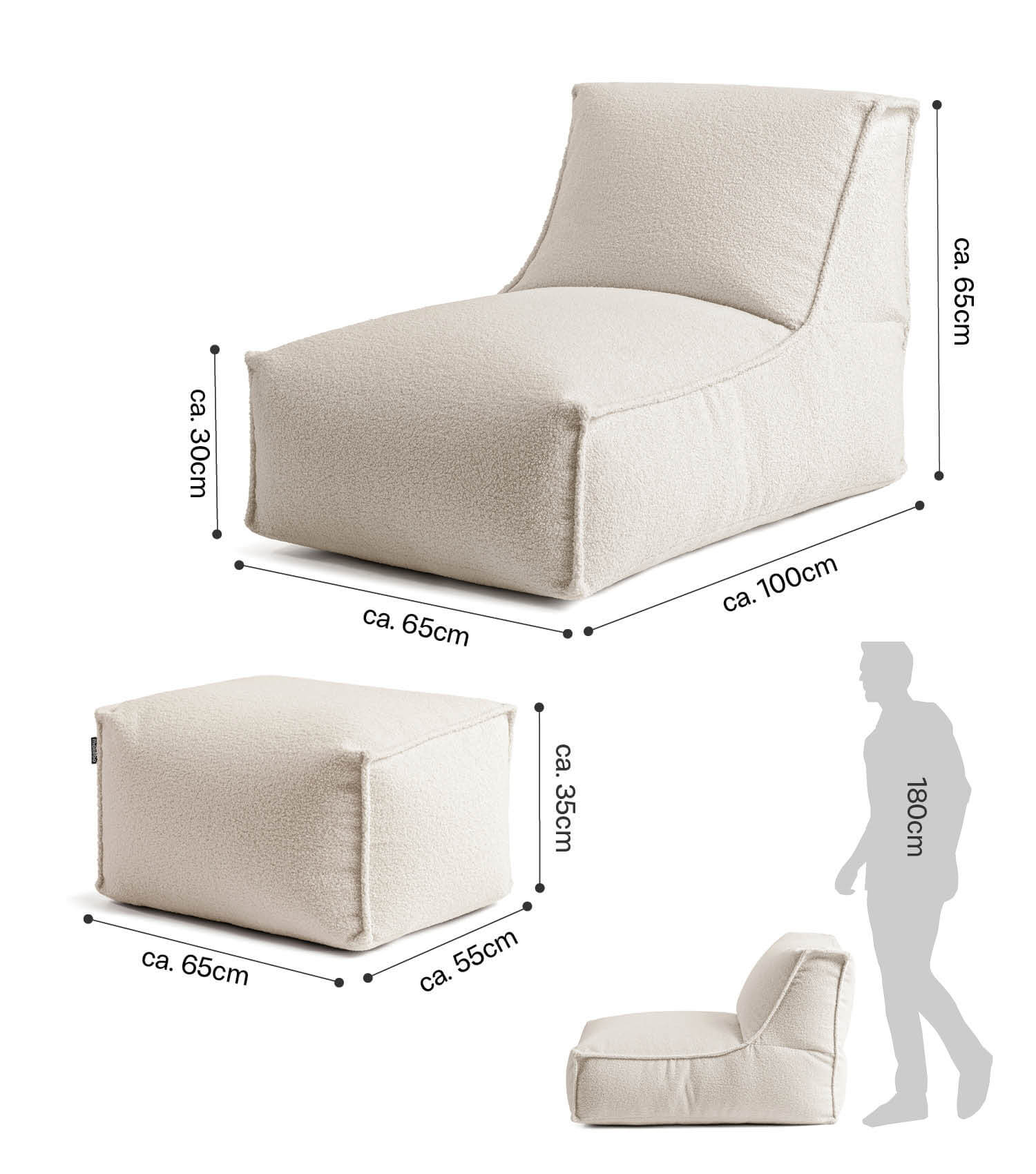 mokebo® 'Doze' Bouclé Sitzsack Bean Bag Relaxsessel Lesesessel
