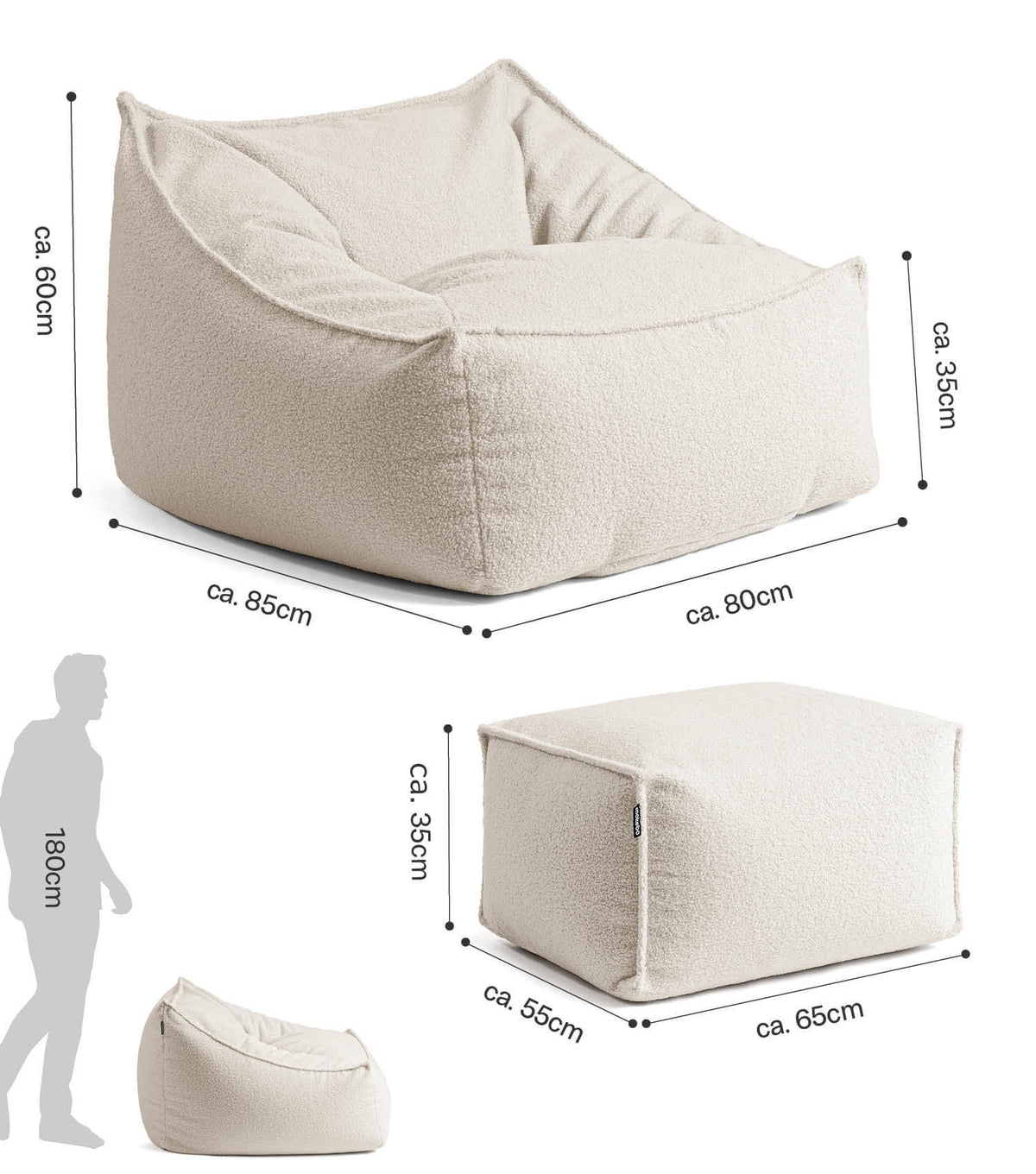 'Snug' Bouclé bean bag armchair reading chair