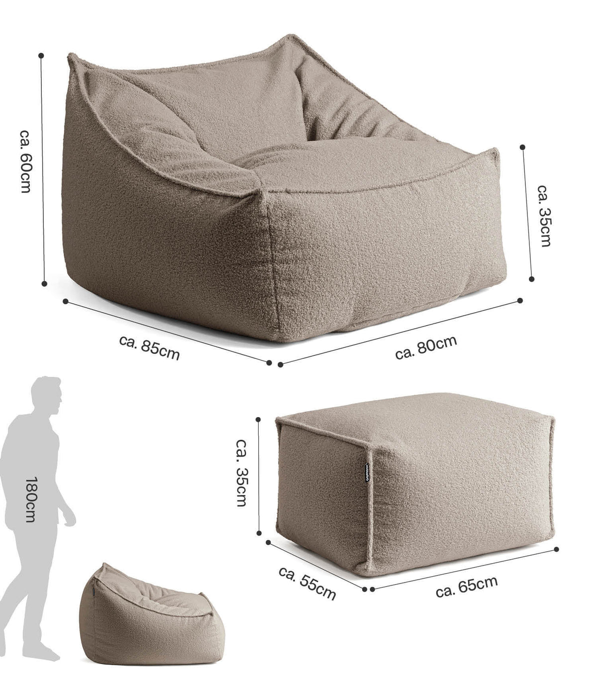 'Snug' Bouclé bean bag armchair reading chair