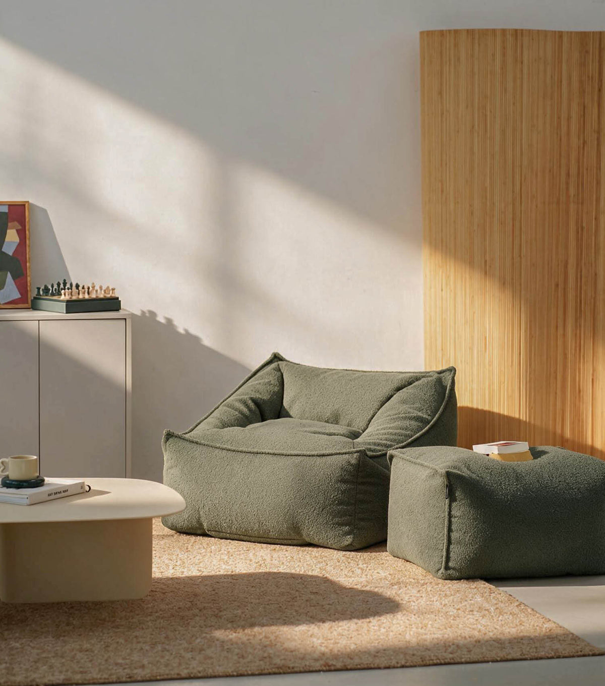 'Snug' Bouclé bean bag armchair reading chair