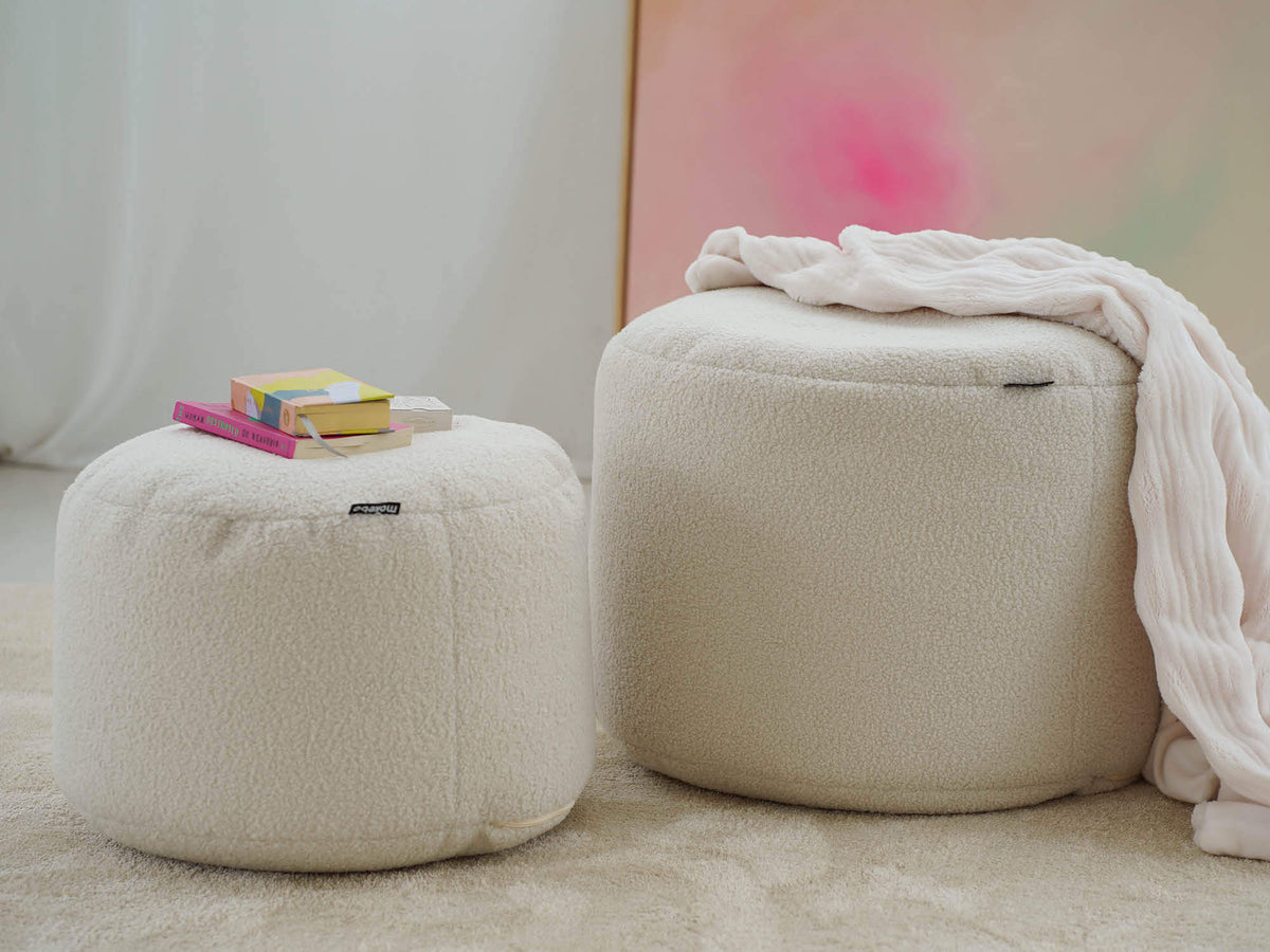 runder Hocker Pouf in Bouclé in zwei Größen 