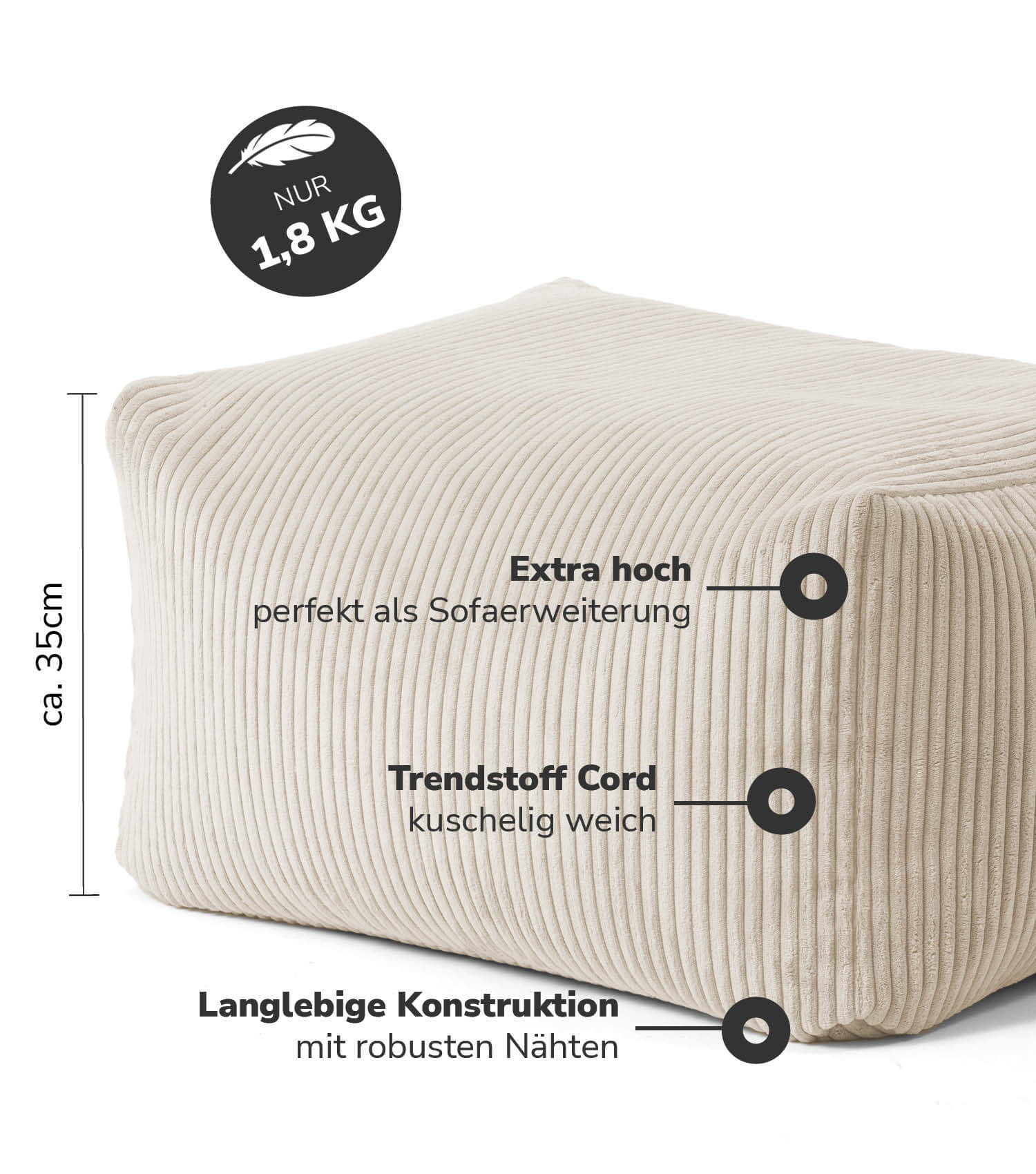 Indoor Pouf Hocker Sitzkissen Bodenkissen 'Der Ruhestifter' Fußhocker eckig
