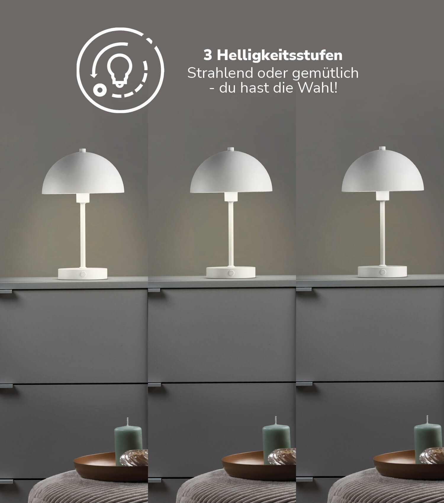 Tischlampe kabellos Akku Tischleuchte dimmbar aufladbar Nachttischlampe